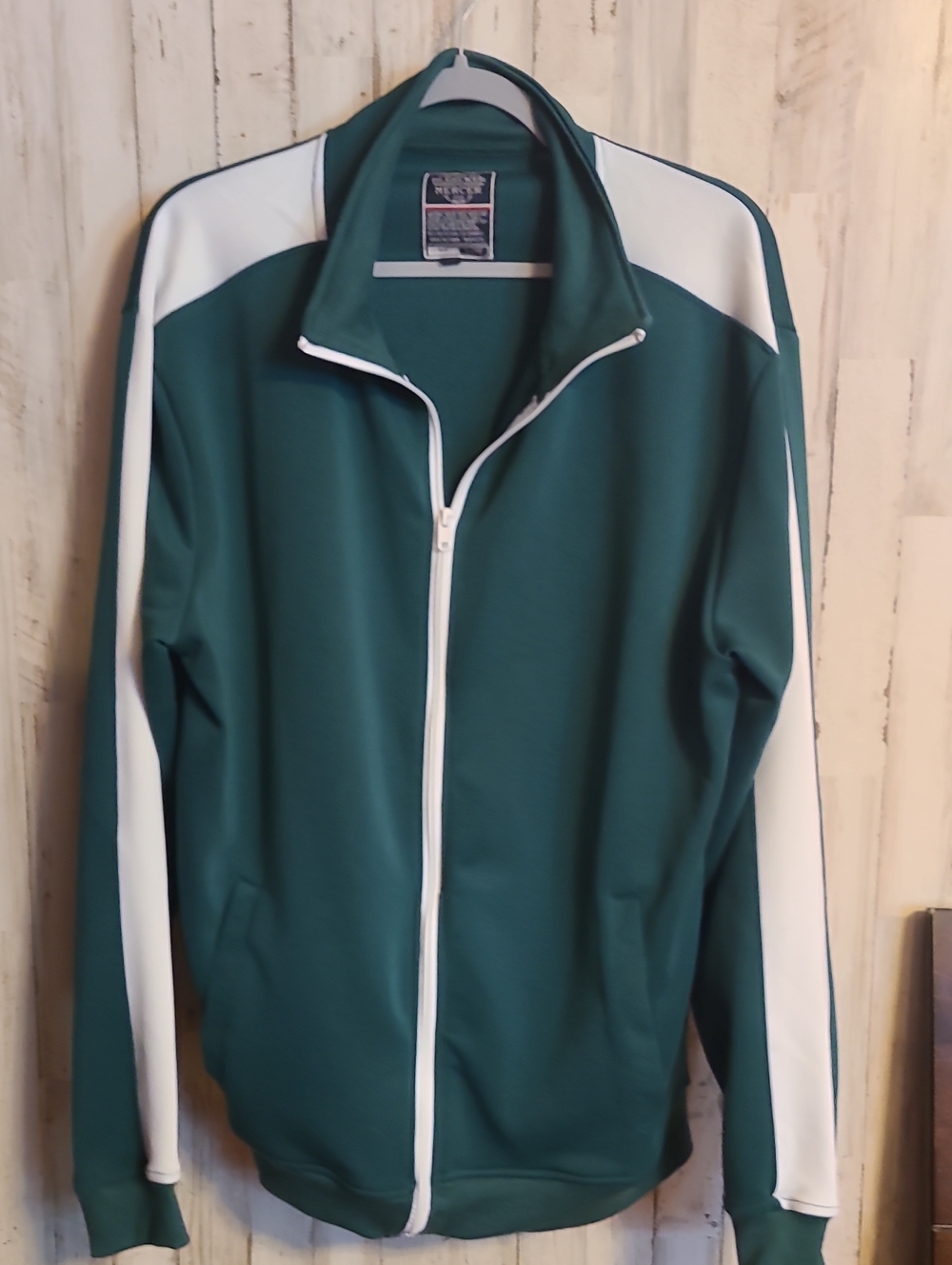 Bleecker & mercer Men's Forest Green Zip-Front Track Jacket with White Accents
